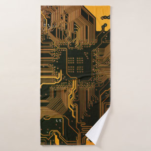 Geek Out Nerd PCB Sinaasappel Electronic Circuit B Badhanddoek