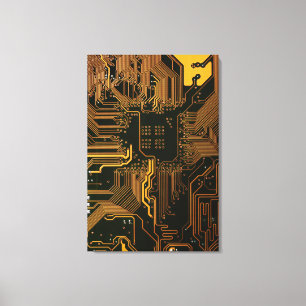 Geek Out Nerd PCB Sinaasappel Electronic Circuit B Canvas Afdruk