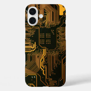 Geek Out Nerd PCB Sinaasappel Electronic Circuit B iPhone 16 Plus Hoesje