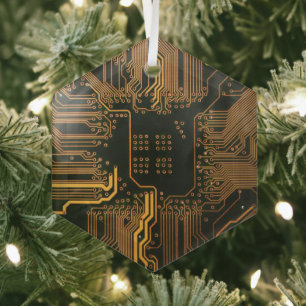 Geek Out Nerd PCB Sinaasappel Electronic Circuit B Glas Ornament