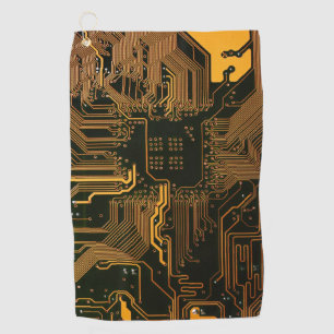 Geek Out Nerd PCB Sinaasappel Electronic Circuit B Golfhanddoek