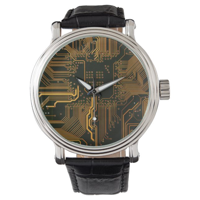 Geek Out Nerd PCB Sinaasappel Electronic Circuit B Horloge (Voorkant)