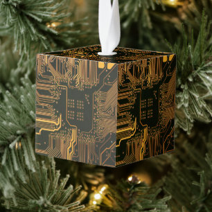 Geek Out Nerd PCB Sinaasappel Electronic Circuit B Kubus Ornament
