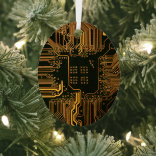 Geek Out Nerd PCB Sinaasappel Electronic Circuit B Metalen Ornament