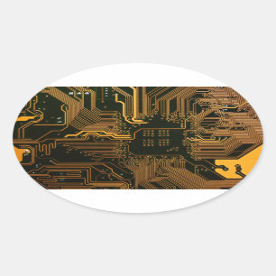 Geek Out Nerd PCB Sinaasappel Electronic Circuit B Ovale Sticker