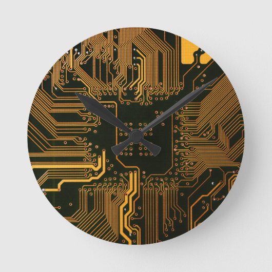 Geek Out Nerd PCB Sinaasappel Electronic Circuit B Ronde Klok (Voorkant)
