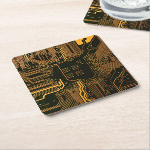 Geek Out Nerd PCB Sinaasappel Electronic Circuit B Vierkante Kartonnen Onderzetter