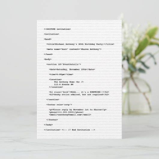 Geek Programmer HTML Code Anniversaire Invitation (Debout devant)