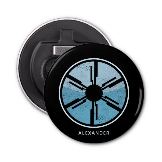 Geek Sci Fi Verdrietig Futuristische Ruimte Blauw  Button Flesopener (Voorkant)