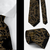 Geeky Black en Gold Circuit Computer Board Stropdas