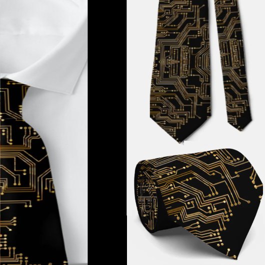 Geeky Black en Gold Circuit Computer Board Stropdas