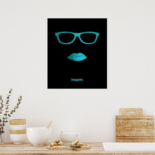 Geeky blauwgroen blauwe lippen en glazen poster (Keuken)