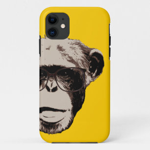 Geeky Chimp in Glasses Yellow iPhone 5 Hoesje