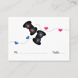 Geeky Gamer Wedding Place Cards Dark (Blauw/Roze) Plaatskaartje