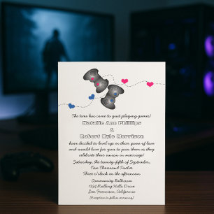Geeky Gamers Faire-part de mariage bleue et rose