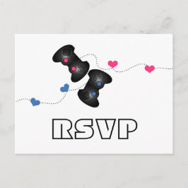 Geeky Gamers RSVP Briefkaart Donker (blauw/roze)