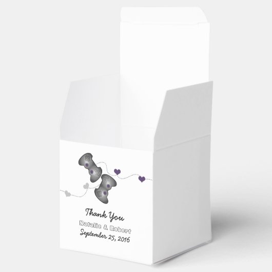 Geeky Gamers Wedding Favor Boxes Silver Paars Bedankdoosjes (Geopend)