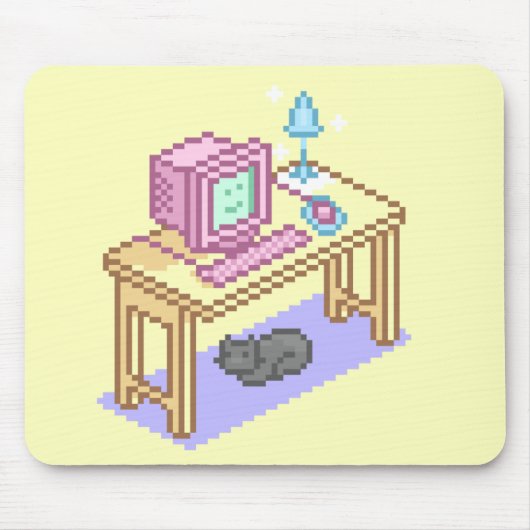 Geeky Girly Gele Pixel Art Computer Muismat (Voorkant)