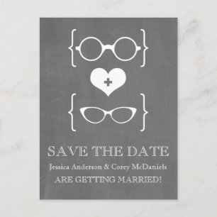 Geeky Glassen Chalkboard Save the Date Briefkaart