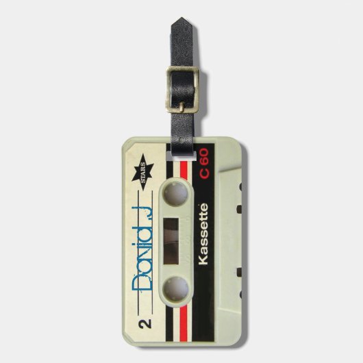 Geeky nerdy 1980s cassette retro cassette tape bagagelabel (Voorkant verticaal)