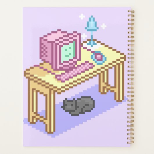 Geeky Pastel Pink Yellow Pixel Art Computer Planner (Achterkant)