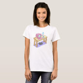 Geeky Pastel Pink Yellow Pixel Art Computer T-shirt (Voorkant volledig)