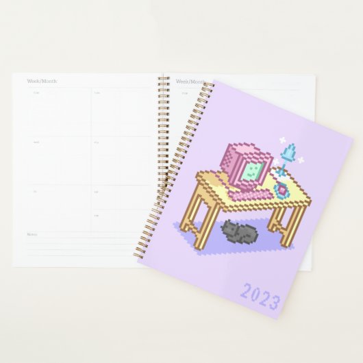 Geeky Pastel rose Jaune Pixel Art Ordinateur (Devant avec enveloppe)