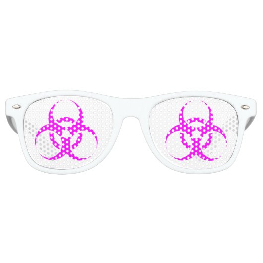 Geeky Pink Biohazard-teken Retro Zonnebril (Voorkant)