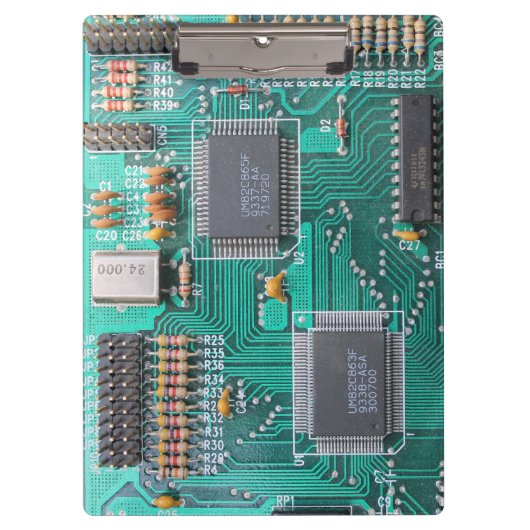 Geeky, printplaat, computer moederbord klembord (Voorkant)
