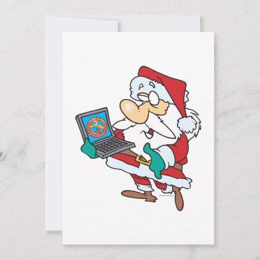 geeky technology savvy santa met een notebook cart feestdagenkaart (Voorkant)