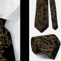 Geeky zwarte en gouden print computercircuit print
