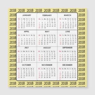 Geel 2018 Calendar Square Magnetic Card