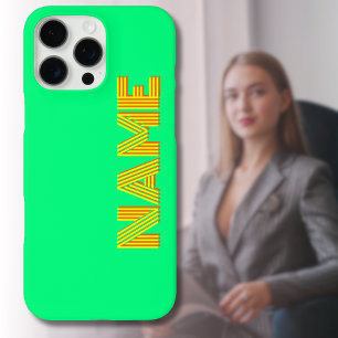 Geel 3D Sinaasappel Moderne naam Grappig groen v iPhone 16 Pro Max Hoesje