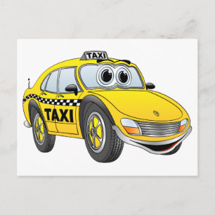 Geel 4-deurs taxicabine Cartoon Briefkaart