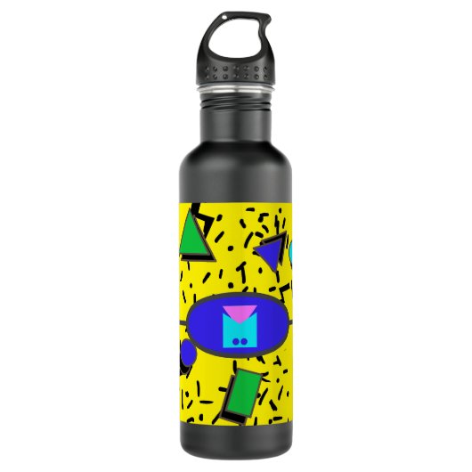 Geel 80s Memphis Abstracte Stijl Retro Monogram Waterfles (Voorkant)