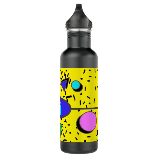 Geel 80s Memphis Abstracte Stijl Retro Monogram Waterfles (Rechts)