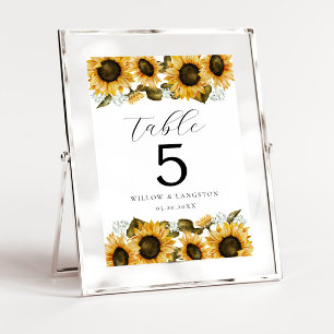 Geel aantal zonnebloemen Floral Wedding Table Numb Kaart