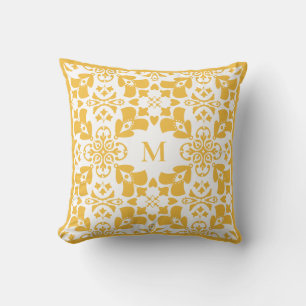 Geel Abstract Bloempatroon Modern Monogram Kussen