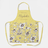 Geel abstract gepersonaliseerd koken met floreel schort (Voorkant)