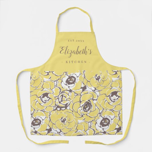 Geel abstract gepersonaliseerd koken met floreel schort (Voorkant)