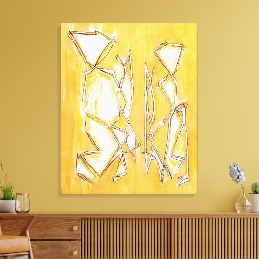 Geel Abstract kunstschilder van MC Belkadi Canvas Afdruk (Insitu (Woonkamer))