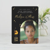 Geel Afro Eenhoorn Afstudeer Uitnodiging (Staand voorkant)