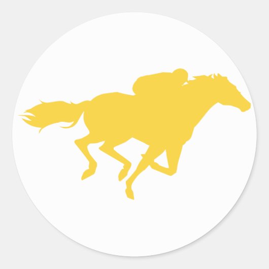 Geel Amber Horse Racing Ronde Sticker (Voorkant)