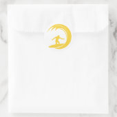 Geel amberkleurig surfen ronde sticker (Tas)