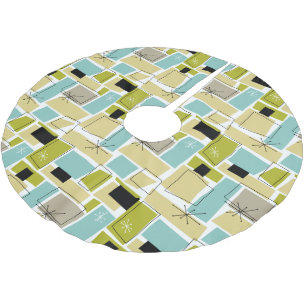 Geel Aqua Blue Squares Starburst Mideeuw Kerstboom Rok