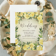 Geel Aquarel Bloemig Goud Glitter Bruiloft