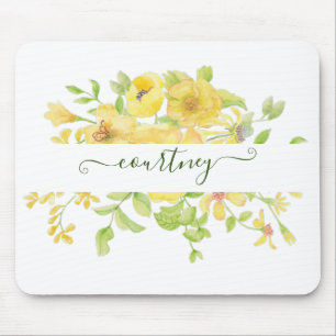 Geel aquarel bloemmotief gepersonaliseerd muismat