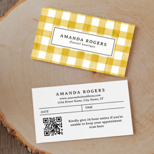Geel Aquarel Buffalo Plaid QR CODE modern Afsprakenkaartje