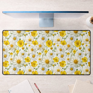 Geel Aquarel Wilde Bloemen Patroon  Bureaumat