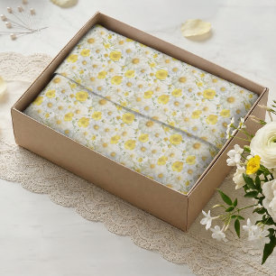 Geel Aquarel Wilde Bloemen Patroon Tissuepapier